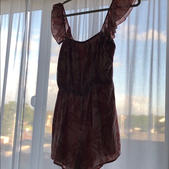 Amuse Society off shoulder pink leaf print romper - Picture 2 of 5